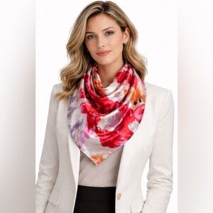 Elegant Floral Print Square Scarf multicolored unbranded 19X20 inches approx